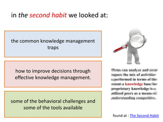 in the second habit we looked at:


the common knowledge management
              traps



 how to improve decisions throu...