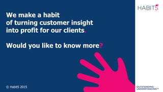 © Habit5 2015
We make a habit
of turning customer insight
into profit for our clients.
Would you like to know more?
 