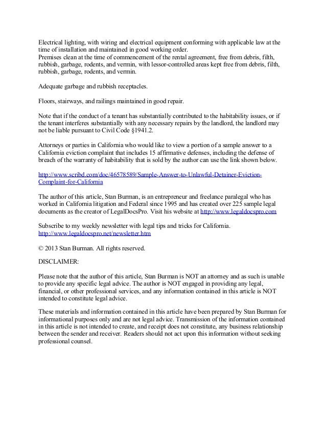 Breach of warranty of habitability in California