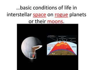 …basic conditions of life in
interstellar space on rogue planets
or their moons.

 