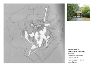 la villa incluye: -un edificio principal ( shoin )  -varios pabellones -casas de té -un parque de siete hectáreas.  
