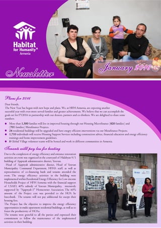 Habitat Armenia's January 2016 Newsletter
