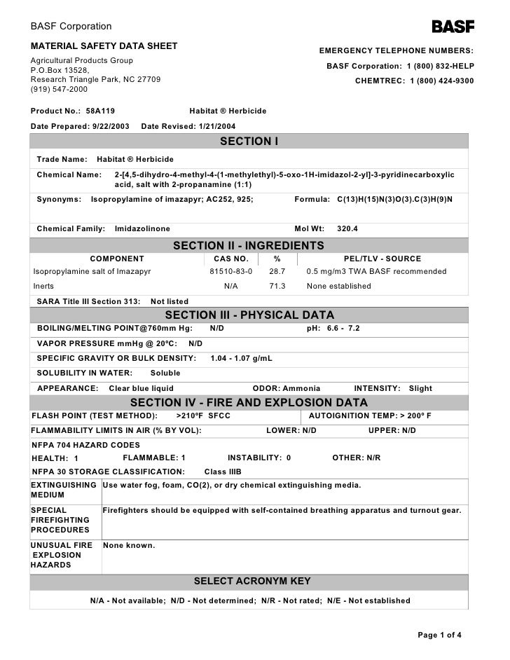 habitat herbicide msds basf data sheet