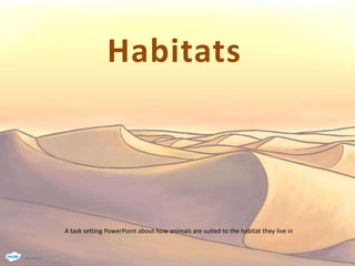 A task setting PowerPoint about how animals are suited to the habitat they live in
Habitats
 