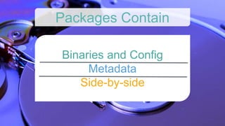 Binaries and Config
Metadata
Side-by-side
Packages Contain
 
