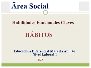 Habilidades Funcionales Claves
Ârea Social
HÁBITOS
Educadora Diferencial Marcela Aburto
Nivel Laboral 1
2023
 