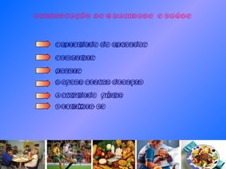 ALIMENTAÇÃO DE QUALIDADE  E SAÚDE Capacidade de aprender Defesa contra doenças Actividade  física Comunicar Pensar Socializar-se 