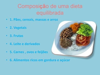 Pães, cereais, massas e arrozEstes alimentos fornecem carboidratos complexos e são importantes fontes de energia. Cereais enriquecidos também fornecem ferro. Devem ser consumidos em várias refeições, já que são os principais fornecedores de energia do organismo.