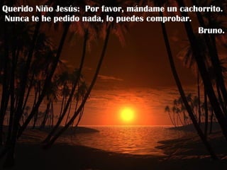 Querido Niño Jesús:  Por favor, mándame un cachorrito.  Nunca te he pedido nada, lo puedes comprobar. Bruno. 