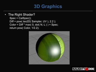What if displays were linear?</li></li></ul><li>Gamma<br /><ul><li>Gamma of 2.2 gives us more dark colors.</li></li></ul><...