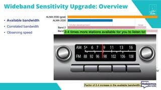 Wideband Sensitivity Upgrade: Overview
• Available bandwidth
• Correlated bandwidth
• Observing speed 2-4 times more stations available for you to listen to!
 