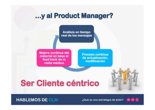 Análisis en tiempo
real de los mensajes
Proceso continuo
de actualización,
modificación
Mejora continua del
material en base al
feed back de la
visita médica
 