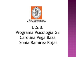 U.S.B.
Programa Psicología G3
  Carolina Vega Baza
  Sonia Ramírez Rojas
 