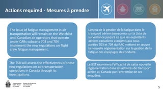 Actions required - Mesures à prendre
The issue of fatigue management in air
transportation will remain on the Watchlist
un...