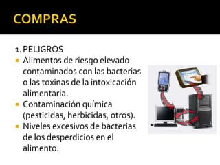 ALMACENAJE (REFRIGERADO)CONTROLESFuncionamiento de los refrigeradores (control de temperaturas).Alimentos de riesgo elevado almacenados por separado de los alimentos crudos.  Diversos refrigeradores asignados a un alimento específico, o los alimentos crudos que se almacenarán debajo del alimento de riesgo elevado.Todos los alimentos almacenados en envases cubiertos o envueltos.Todos los alimentos preparados que se identificarán con su respectiva rotulación Rotulación controlada a partir de la política de inventarios establecida.Rotación de la acción y uso por la fecha especificada.Limpieza y esterilización eficaces de refrigeradores con particular atención a las manijas y a los envases de alimento.Mantenimiento regular y periódico de refrigeradores.
