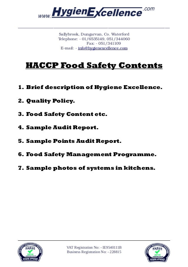 audit points management letter 2015 brochure) (Haccp