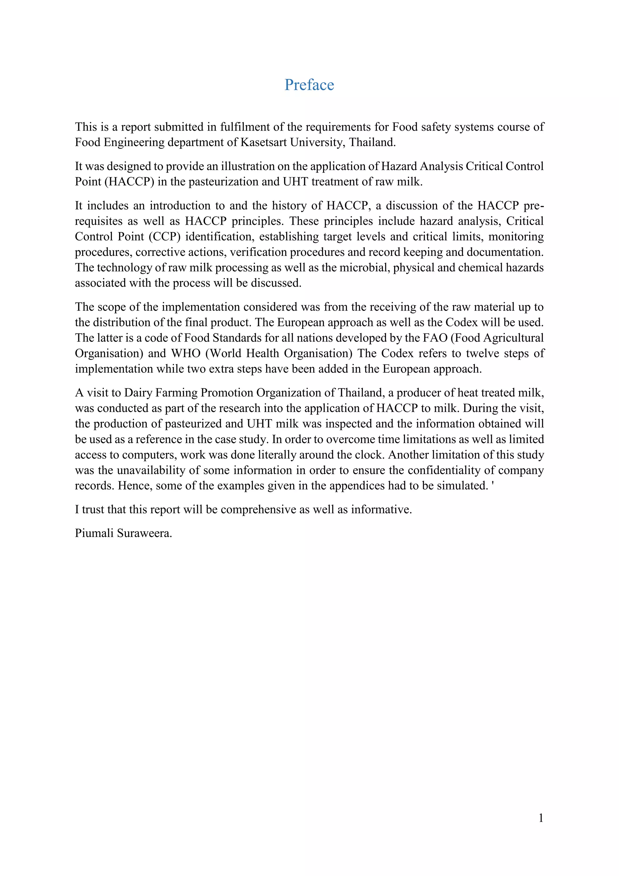 Haccp final plan | PDF