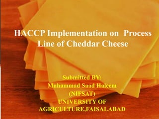 HACCP Implementation on Process
Line of Cheddar Cheese
Submitted BY:
Muhammad Saad Haleem
(NIFSAT)
UNIVERSITY OF
AGRICULTURE,FAISALABAD
 