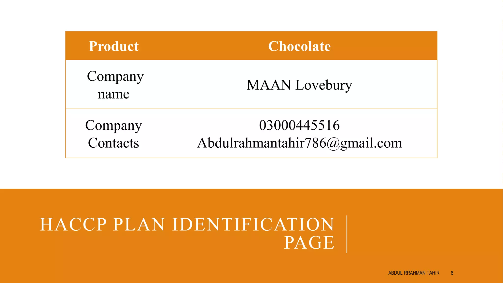 HACCP Plan for Industrial Manufacturing of Chocolate