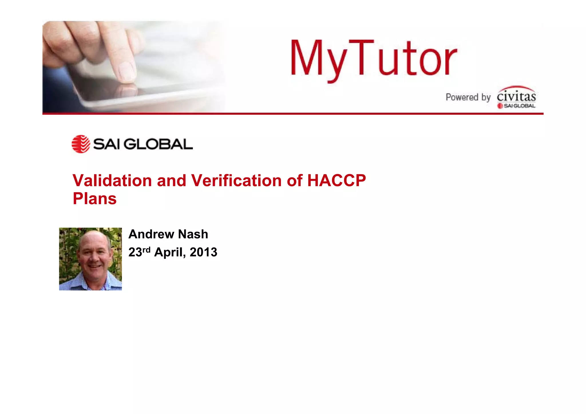 Validation and Verification of HACCP Plans - Webinar Presentation | PDF ...