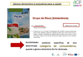 Sensibilidades
determinada
sanitárias específicas de uma
categoria de consumidores,
quando o género alimentício lhe for destinado.
Género Alimentício é prejudicial para a saúde
Grupo de Risco (Intolerância)
 