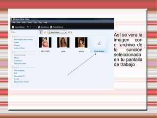 Así se vera la imagen con el archivo de la canción seleccionada en tu pantalla de trabajo 