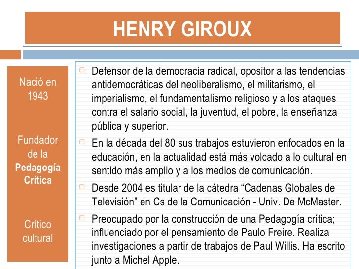 Enseñanza Y Teorias De La Resistencia Henry Giroux Cómo Enseñar