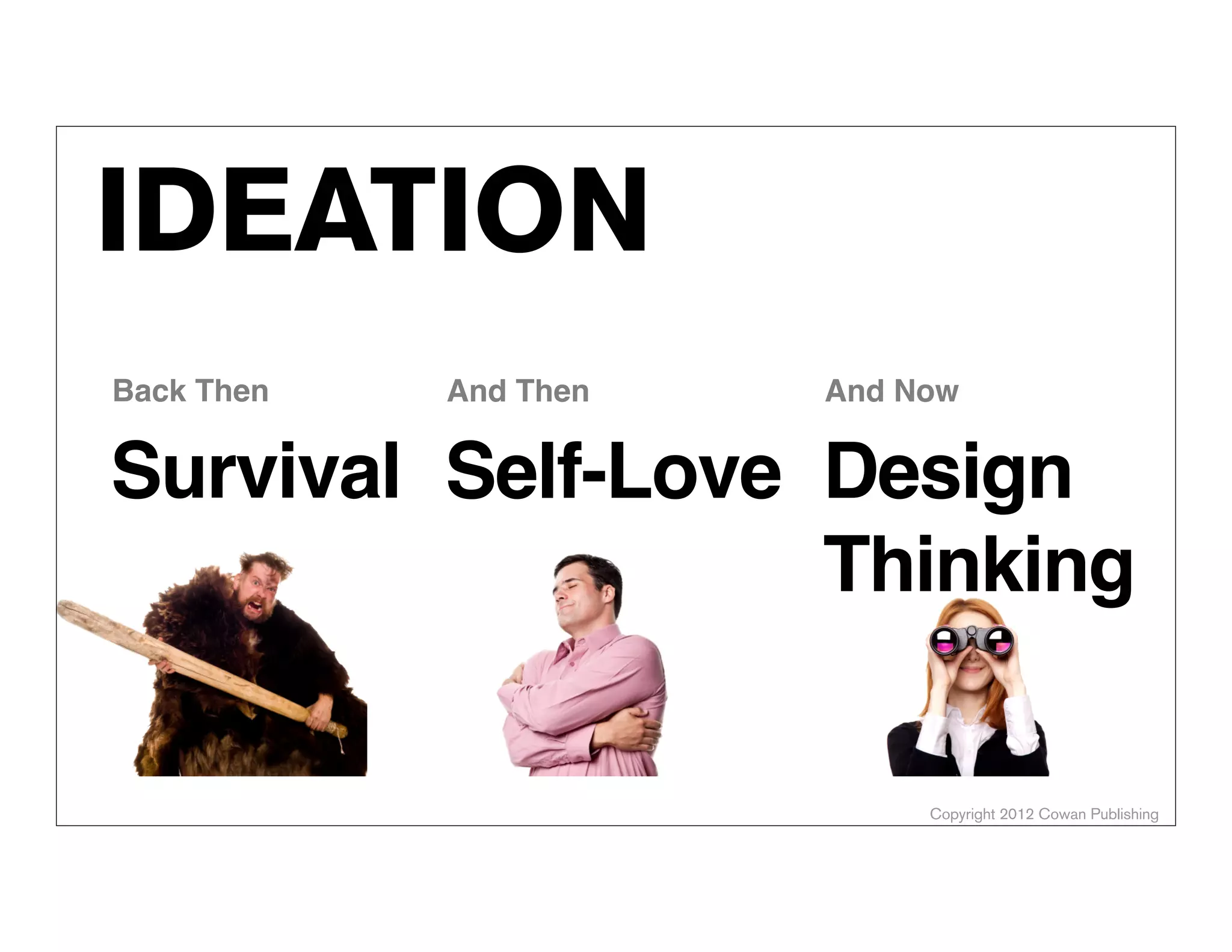 Copyright 2012 Cowan Publishing
IDEATION
Self-Love
And Then
Design
Thinking
And Now
Survival
Back Then
 