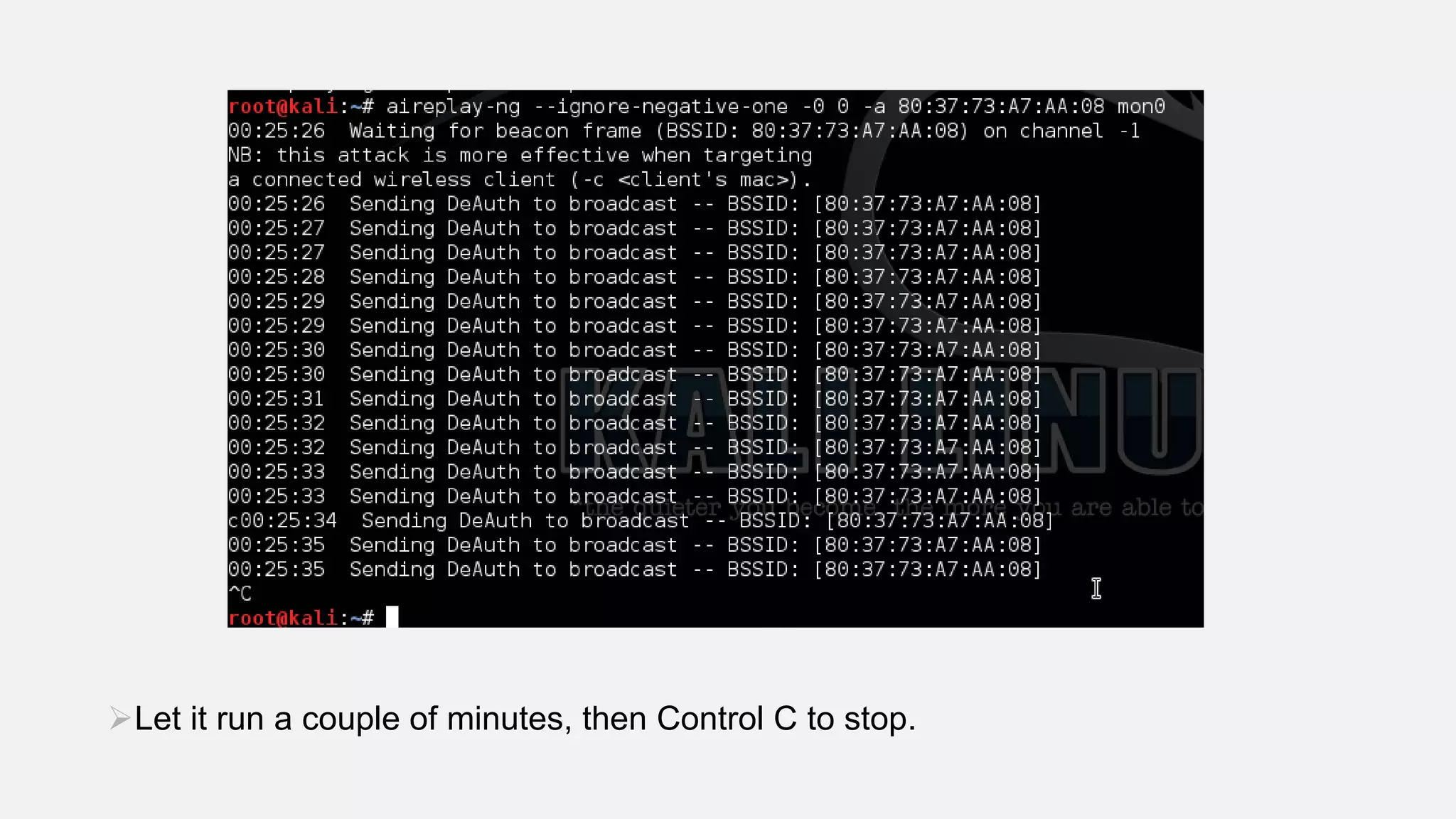 Let it run a couple of minutes, then Control C to stop.
 