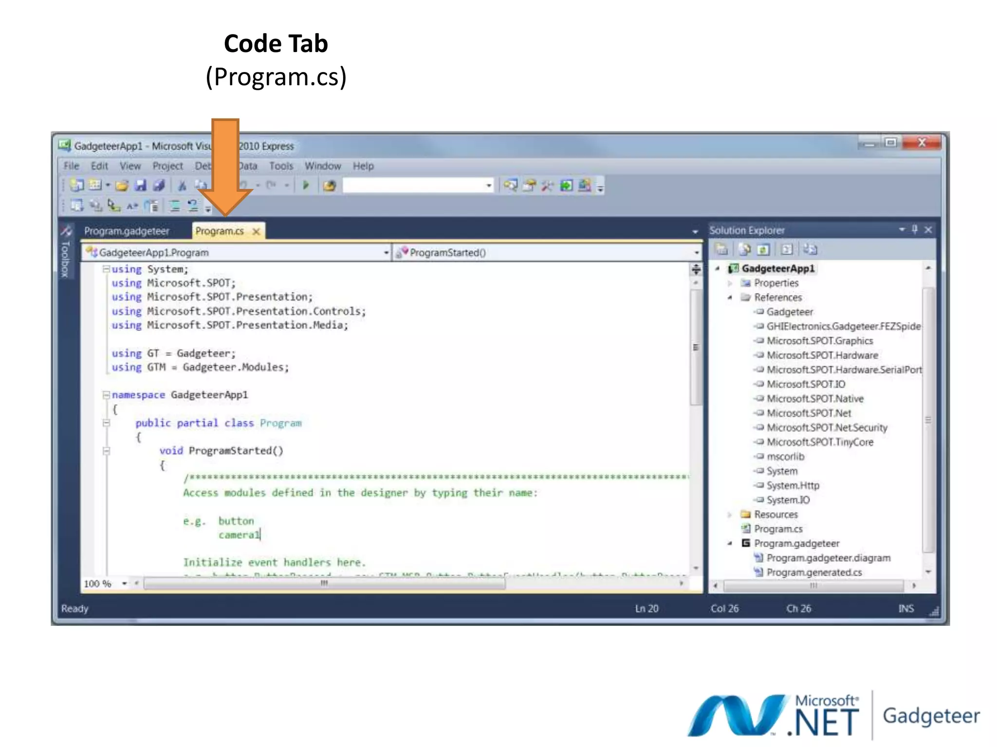 Code Tab
(Program.cs)
 