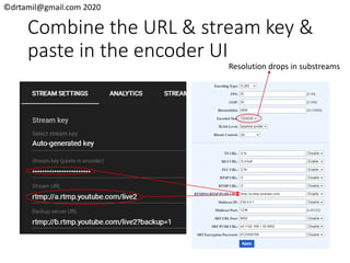 ©drtamil@gmail.com 2020
Combine the URL & stream key &
paste in the encoder UI
Resolution drops in substreams
 