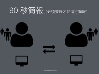 90 秒簡報（必須登錄才能進⾏行簡報）
http://www.ﬂaticon.com/
 