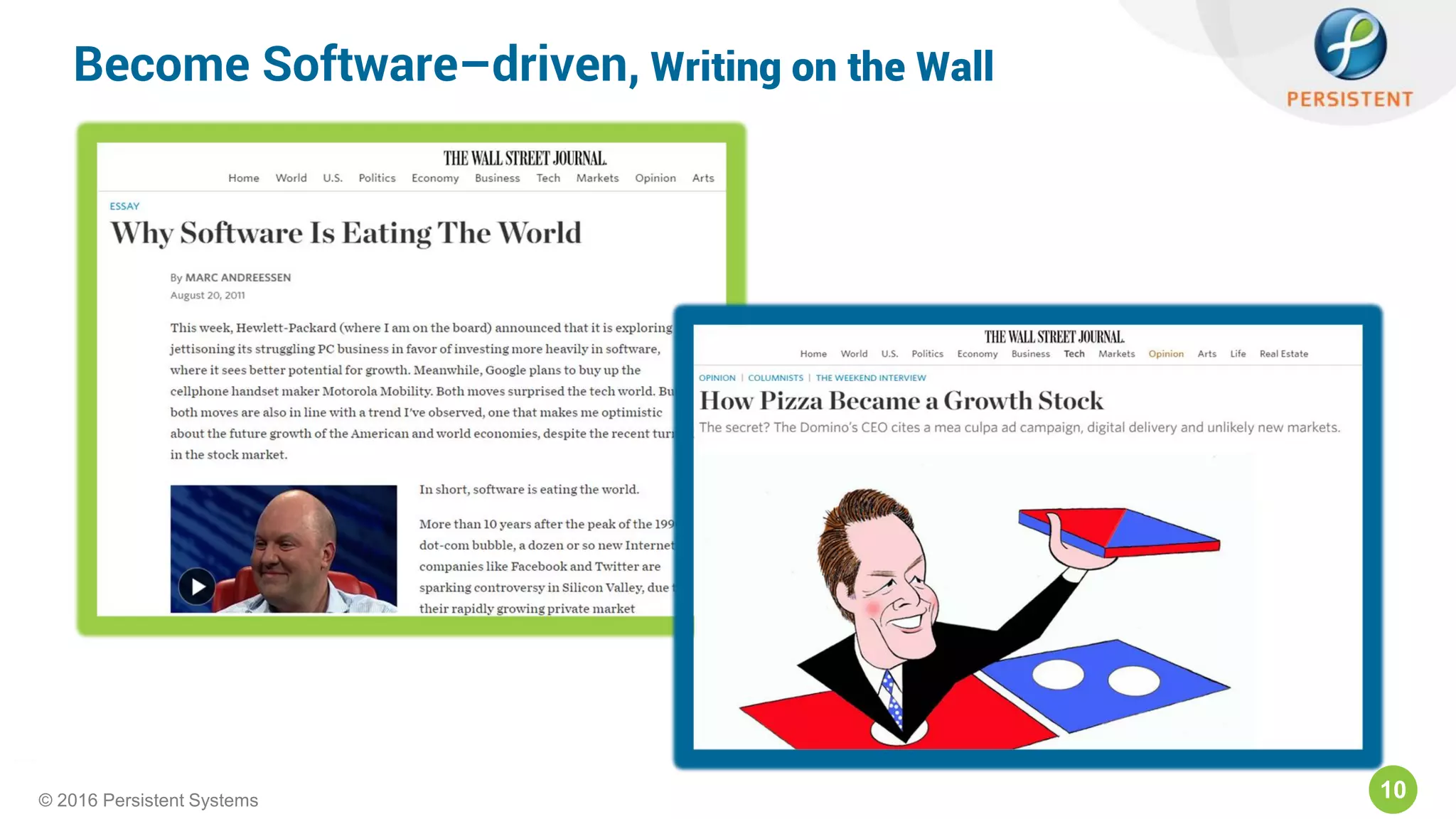 10© 2016 Persistent Systems
Become Software–driven, Writing on the Wall
 