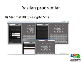 Yazılan proqramlar
8) Mehmet KILIÇ - Crypto Sms
 