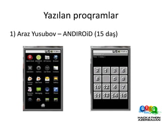 Yazılan proqramlar
1) Araz Yusubov – ANDIROiD (15 daş)
 
