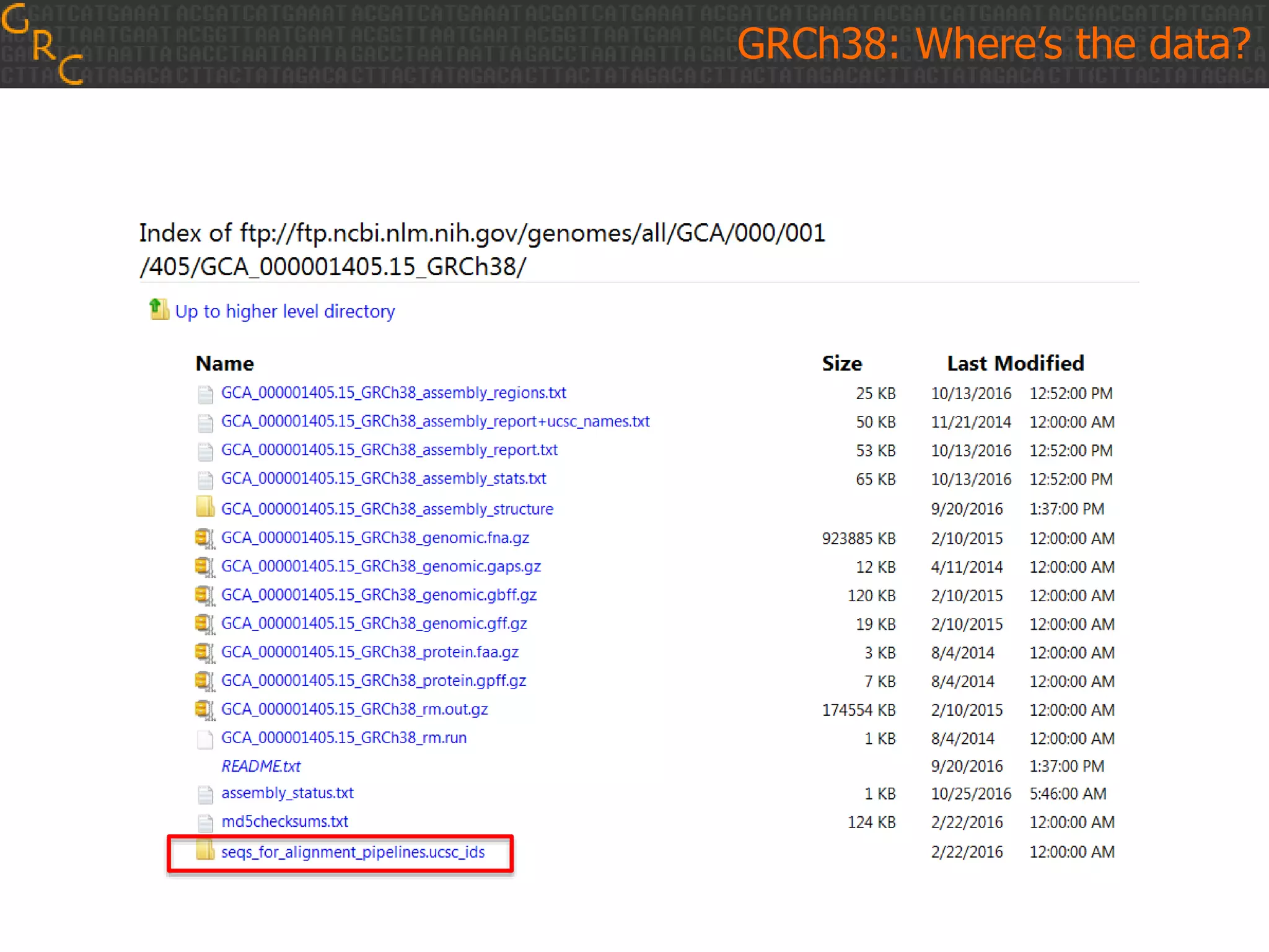 GRCh38: Where’s the data?
 