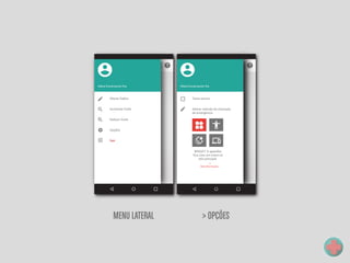 Título
Como usar
este aplicativo
Alterar Dados
Aumentar fonte
Reduzir fonte
Opções
Maria Encarnación Iha
Sair
Título
Como usar
este aplicativo
Alterar Dados
Aumentar fonte
Reduzir fonte
Opções
Maria Encarnación Iha
Sair
Tema escuro
Alterar método de chamada
de emergência
Maria Encarnación Iha
WIDGET: O aparelho
fica com um ícone na
tela principal.
Mais informações...
MENU LATERAL > OPÇÕES
 