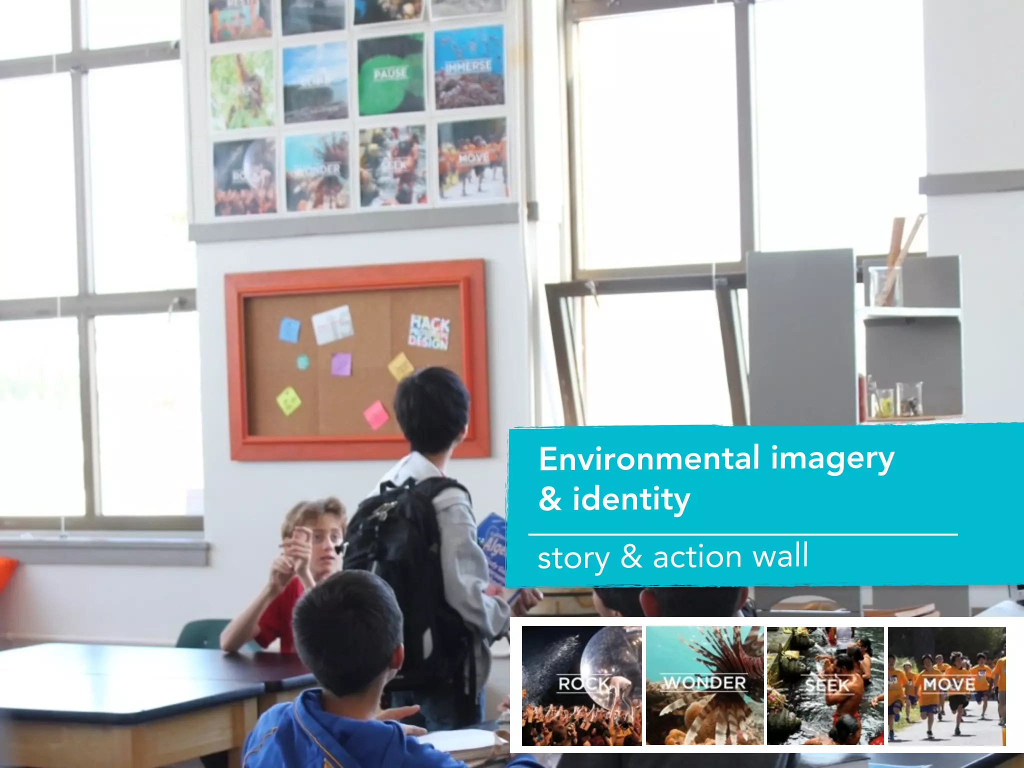 Environmental imagery
& identity
story & action wall
 