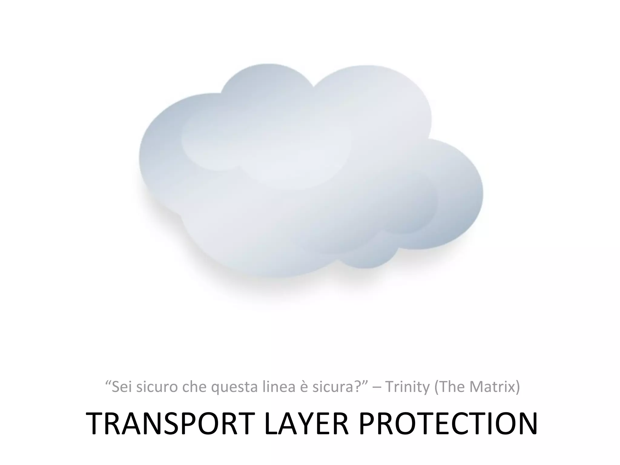 “Sei	
  sicuro	
  che	
  questa	
  linea	
  è	
  sicura?”	
  –	
  Trinity	
  (The	
  Matrix)

TRANSPORT	
  LAYER	
  PROTECTION
 