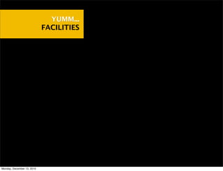 YUMM...
                            FACILITIES




Monday, December 13, 2010
 