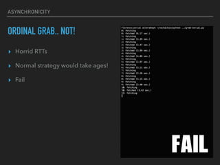 ASYNCHRONICITY
ORDINAL GRAB.. NOT!
? Horrid RTTs
? Normal strategy would take ages!
? Fail
FAIL
 