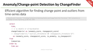 Efficient algorithm for finding change point and outliers from
time-series data
J. Takeuchi and K. Yamanishi, A Unifying Framework for Detecting Outliers and Change Points from Time Series, IEEE transactions on
Knowledge and Data Engineering, pp.482-492, 2006.
Anomaly/Change-point Detection by ChangeFinder
432018/2/17 HackerTackle
 