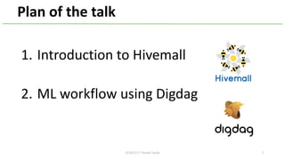 Plan of the talk
1. Introduction to Hivemall
2. ML workflow using Digdag
2018/2/17 HackerTackle 5
 