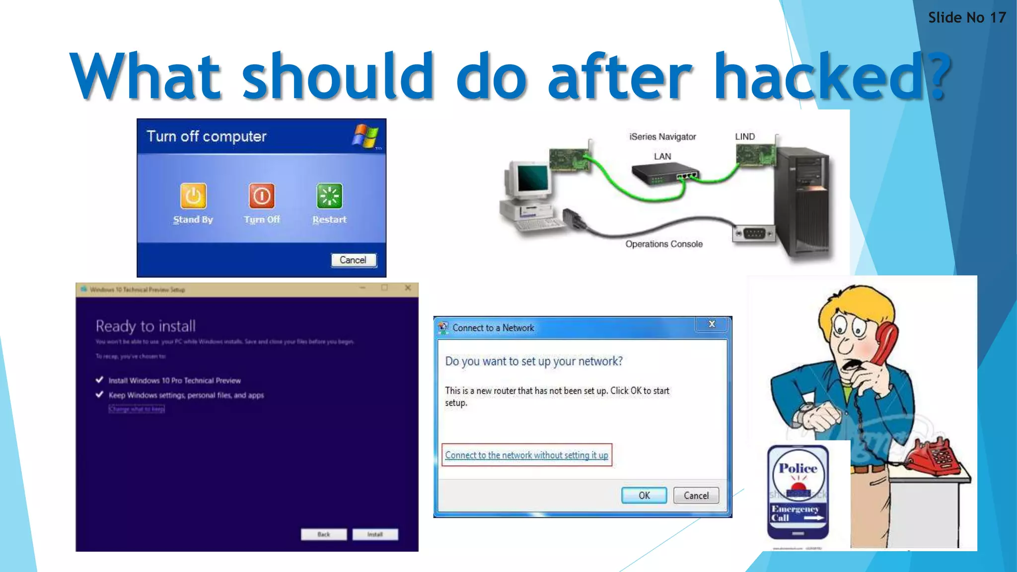 What should do after hacked?
Slide No 17
 