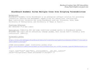 Blackboard Academic Suite XSS Vulnerabilities
                                                                            ...