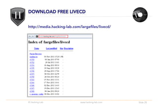 http://media.hacking-lab.com/largefiles/livecd/




© Hacking-Lab                www.hacking-lab.com   Slide 28
 