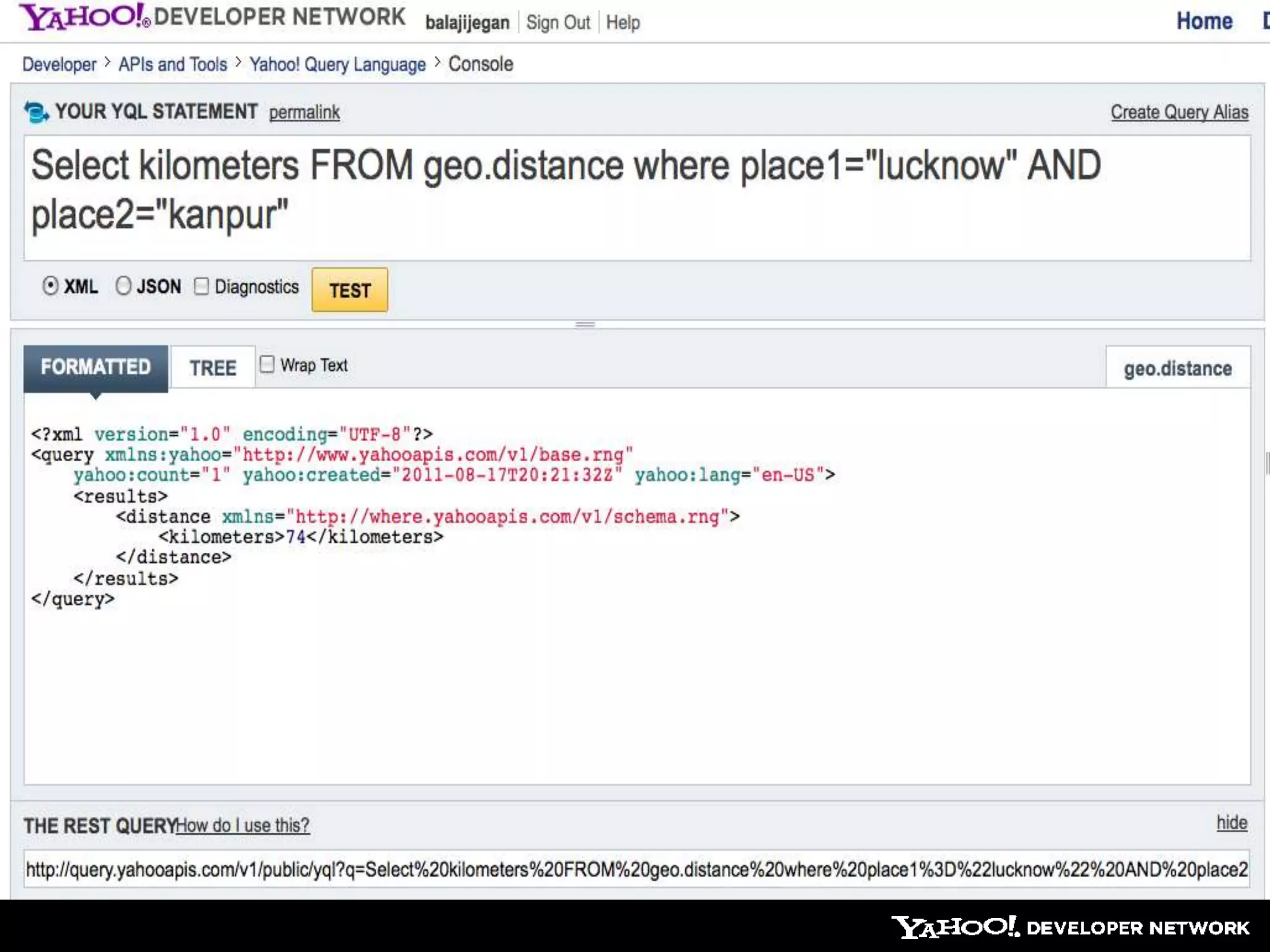 Select kilometers FROM geo.distance where place1=“lucknow” AND place2=“kanpur”  