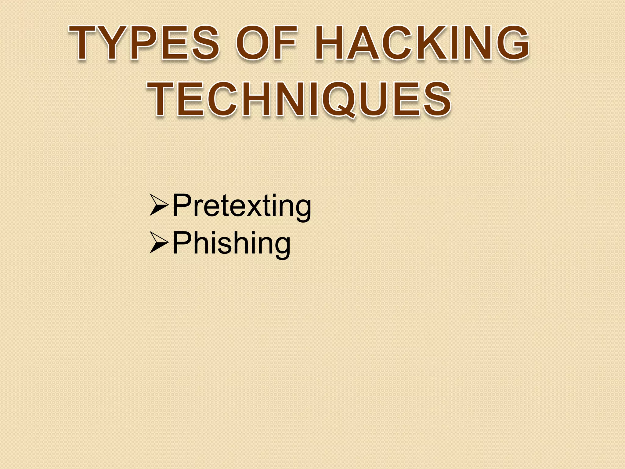 Pretexting
Phishing
 